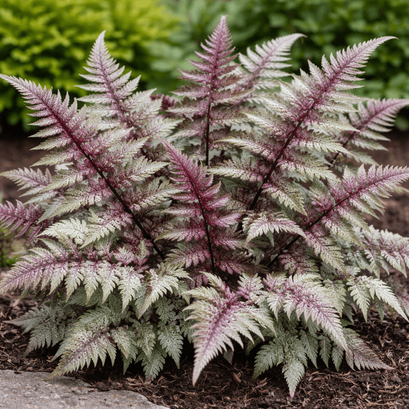 Japanese Regal Red Fern Plug – Athyrium niponicum ‘Regal Red’ Starter Plant – Shade Loving Hardy Perennial with Silver & Burgundy Fronds (2)