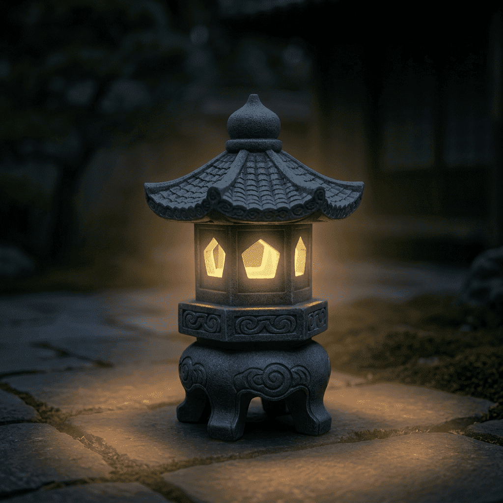 Lumiartisan Japanese Resin Lantern Garden Statue Zen Style - UV Resistant Lighted Roof Outdoor