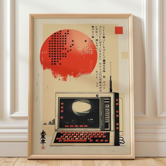 Japanese Retro Computer Cyberpunk Synthwave Poster Unframed Paper Print