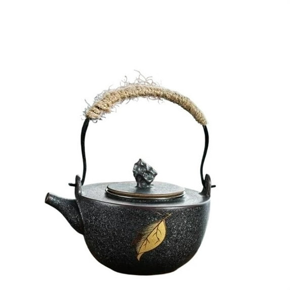 Japanese Retro Stoneware Ceramic Kung Fu Tea Set Teapot With Stainless Steel Screen Filter Silver Spot Loop-Handled Teapot