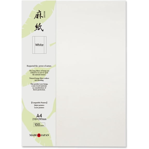 Japanese Rice Paper Printable A4 Size Paper (100 Sheets), Multipurpose Copy Paper for Laser and Inkjet Printers, Made in JAPAN, White