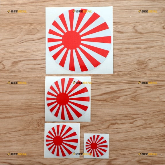 Japanese Rising Sun Flag Roundel JDM Decal Vinyl Sticker - 4 Pack Reflective, 2 Inches, 3 Inches, 4 Inches, 6 Inches - for Car Boat Laptop Cup Phone
