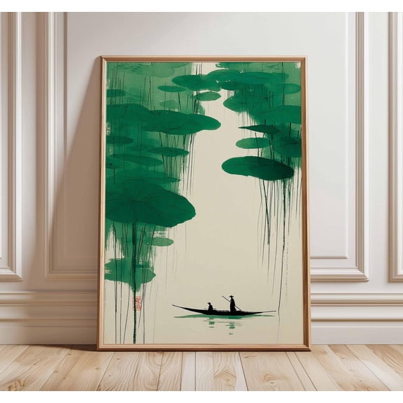 Japanese River Boat Zen Landscape Poster Unframed Paper Print