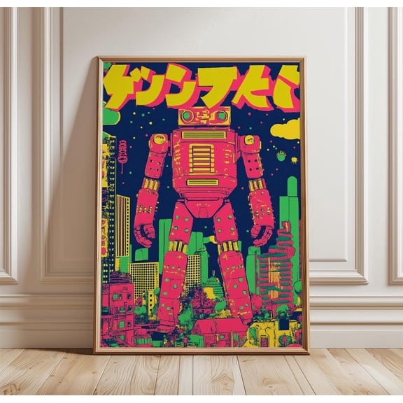 Japanese Robot Retro Sci Fi Giant Mecha City Cyberpunk Decor Unframed Paper Print