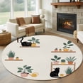 thumbnail image 1 of Japanese Round Area Rug 5Ft Washable Circle Rugs for Living Room Bedroom, Farmhouse Cartoon Cats Green Vegetation Plants Non-Slip Carpet Floor Mats Indoor Outdoor Carpet Runner Aesthetic Home Decor, 1 of 8
