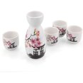 thumbnail image 1 of Japanese Sake Set, 1 Tokkuri Bottle & 4 Ochoko Cups, Spring Blossoms Ceramic Sake Set Microwave and Dishwasher Safe$$Home Decor, Kitchen, & Other, 1 of 5