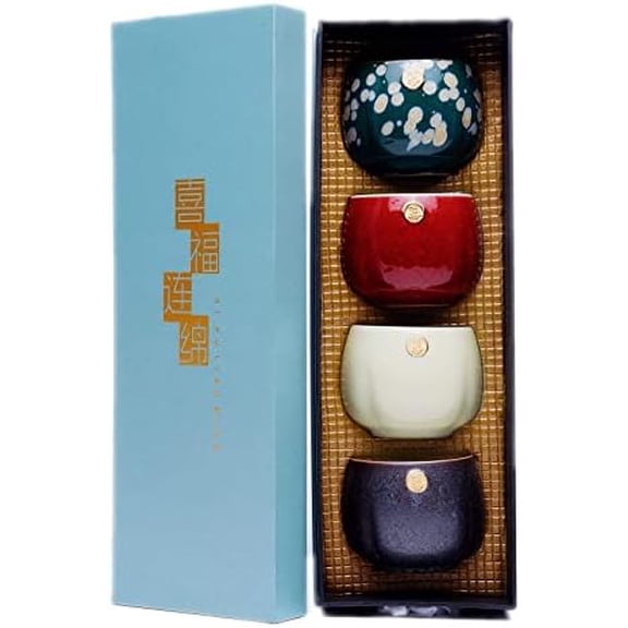 Japanese Sake Set, Ceramic Sake Cups, Set of 4 Handmade Tea Cups Made in Japan, Gift Box$$Home Decor, Kitchen, & Other