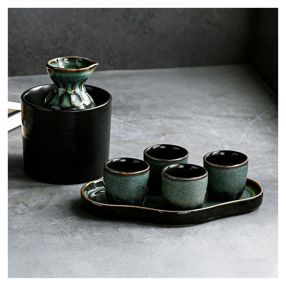 Japanese Sake Set, Retro Ceramic Hot Sake Serving Pot, Heat-Resistant Liquor Warm Kit, Sake Cup and Pot for Home Office Travel