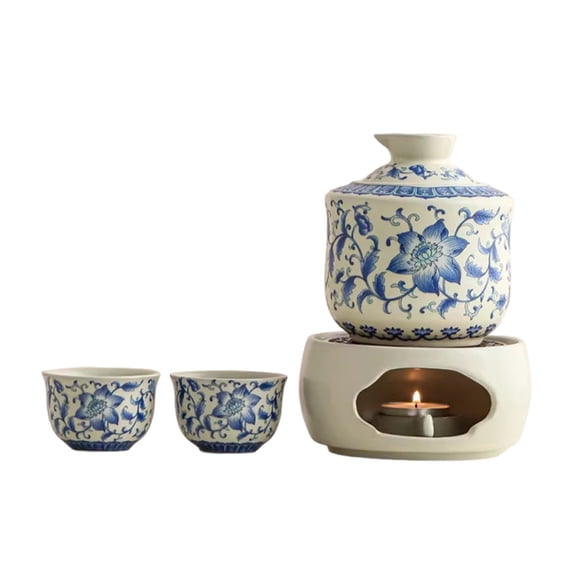Japanese Sake Set with Warmer, Handmade Creative Ceramic Sake Wine Set, Retro 2 Sake Bottle 1 Sake Tank Serving and Enjoying Sake