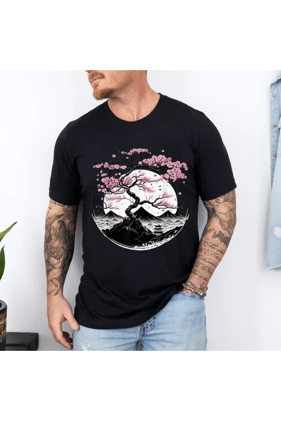 Japanese Sakura Garden Geisha Mount Fuji Cherry Blossom T-Shirt