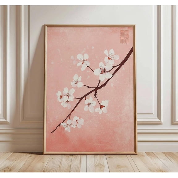 Japanese Sakura Poster, Pink Cherry Blossom Poster, Japanese Wall Art, Asian Zen Decoration, Minimalist Illustration