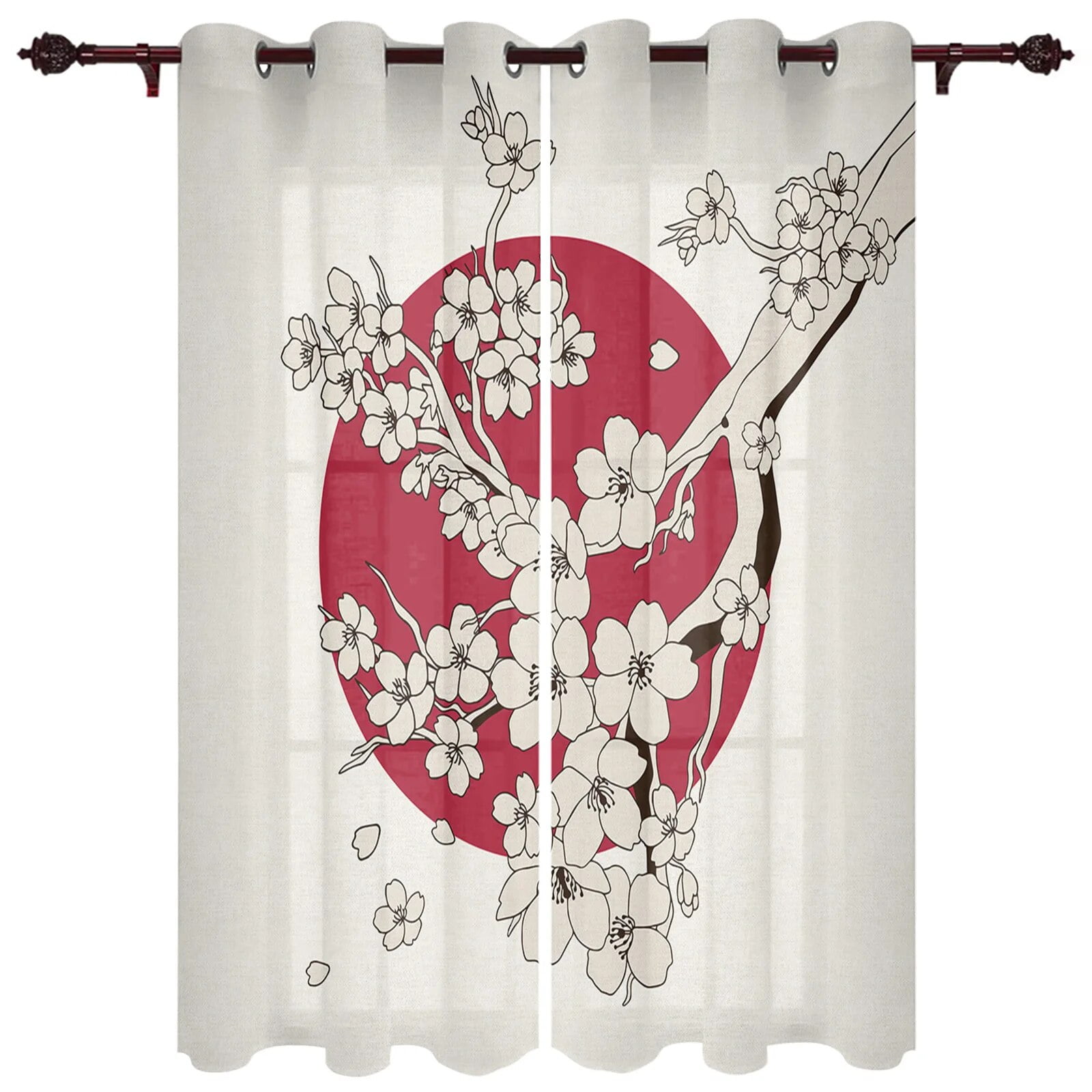 Japanese Sakura Sun Simple Retro Modern Window Curtains for Living Room