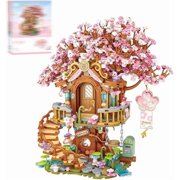Japanese Sakura Tree House Building Blocks Set, Pink Cherry Tree Bonsai Creative Architecture, Home Decor or Idea for Adults, Mini Particles 1149 PCS (1381)