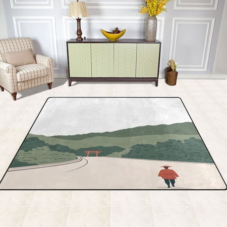 Japanese Samurai 63''x48'' Plush Memory Foam Bath Mat, Soft, Absorbent, Non Slip, Durable