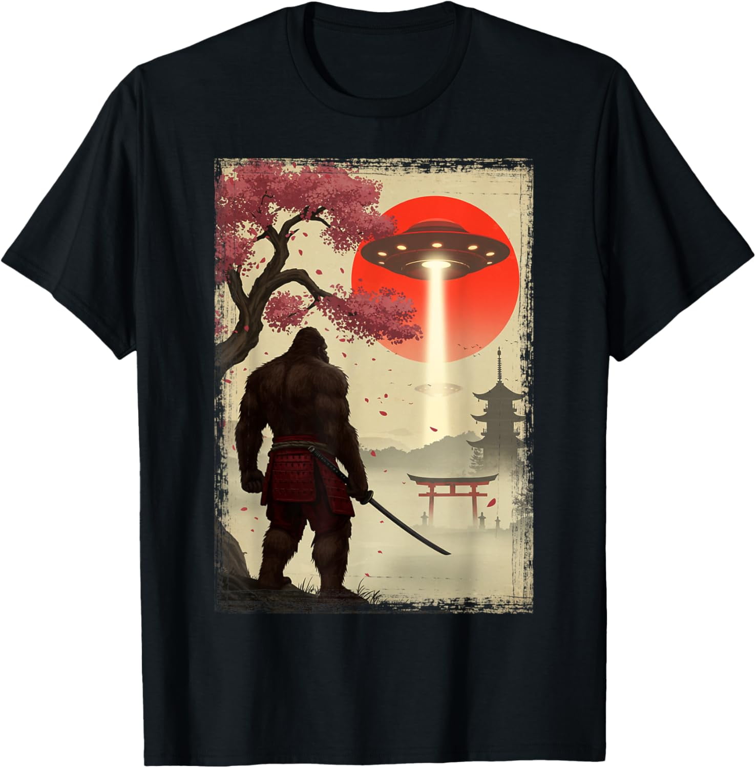 T-shirt Drôle Samouraï Bigfoot Vintage - Graphique Ukiyo-e Japonais - Taille S à 3XL