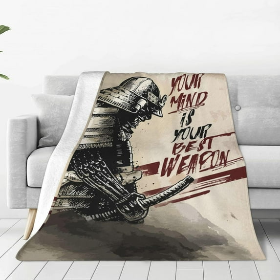 Japanese Samurai Blanket Armored Warrior Bushido Decor Inspirational Throw Blanket Gifts for Girls Boys Super Warm Soft Plush Lightweight Fleece Flannel Bed Blanket for Kids Adults Men Women 80"X60"
