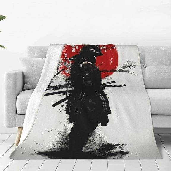 Japanese Samurai Blanket Armored Warrior Bushido Decor Inspirational Throw Blanket Gifts for Girls Boys Super Warm Soft Plush Lightweight Fleece Flannel Bed Blanket for Kids Adults Men Women 60"X50"