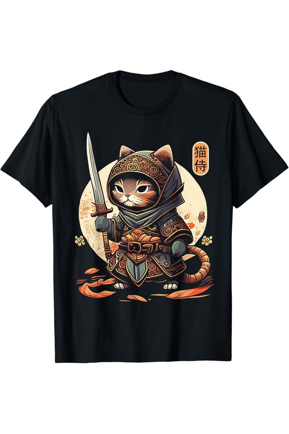 Japanese Samurai Cat Kawaii Ninja Cat T-Shirt