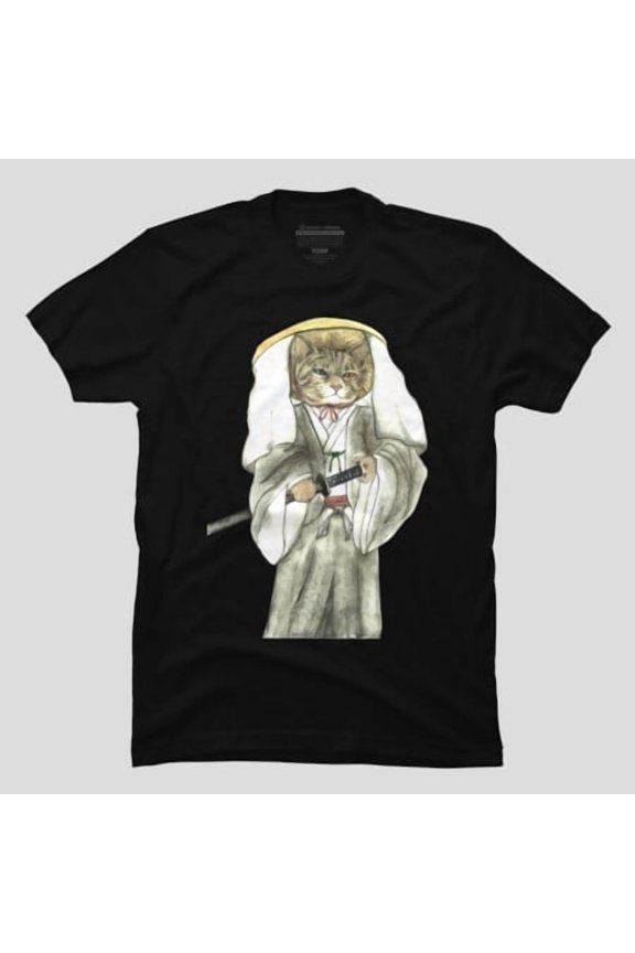 Japanese Samurai Cat One Green One Yellow Eye, H12474 Unisex T-Shirt, Up to 5XL Available