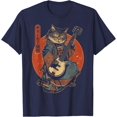 thumbnail image 1 of Japanese Samurai Cat Playing The Electric Guitar Unisex T-Shirt for Men Women Kids Toddler,Navy Color,Size M, 1 of 5