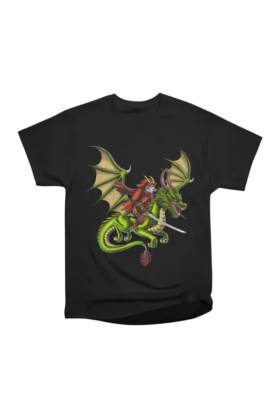 Japanese Samurai Cat Riding Dragon T-Shirt Tee Gift For Him Merch For Her Apparel For Frie
