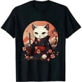 thumbnail image 1 of Japanese Samurai Cat Tattoo, Kawaii Ninja Cat T-Shirt, 1 of 5