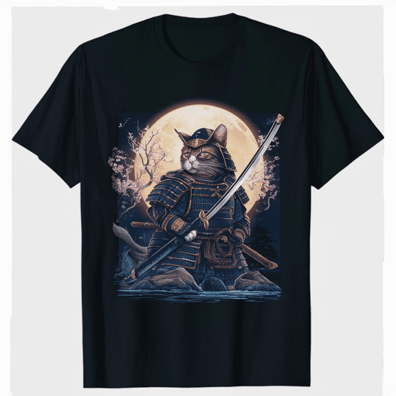 Japanese Samurai Cat Tattoo, Kawaii Ninja Cat T-Shirt