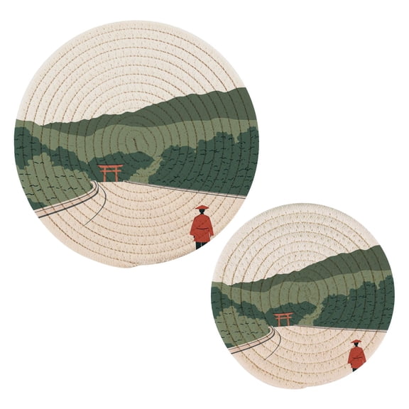 Japanese Samurai Trivets Potholders Cotton Braided Potholders Heat-Resistant Pads 7.09'' and 9.45''