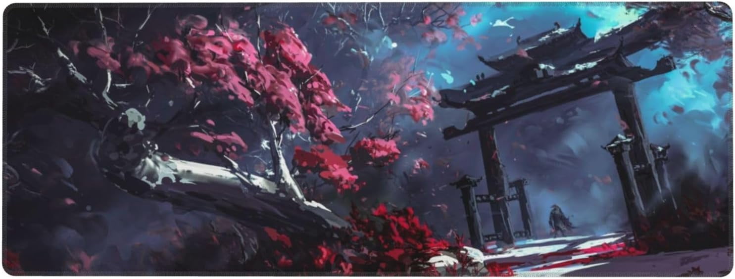 Japanese Samurai and Forest Mouse Pad, Waterproof Extended Large Gaming Mousepad Desktop, Big Long Non-Slip Mouse Mat for Laptop, Keyboard, Computer for Decor Office, 31.5 * 11.8 in