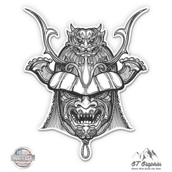 Japanese Samurai Mask - 5" Vinyl Sticker - For Car Laptop I-Pad - Waterproof Decal