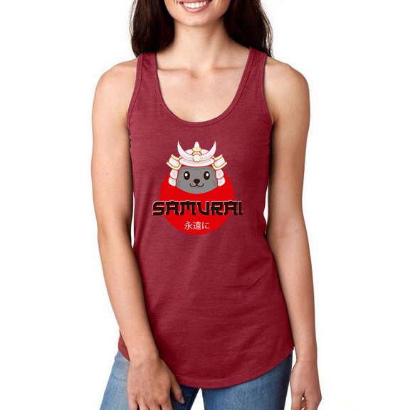 Japanese Samurai Neko Cat Racerback Tank Women -Image by Shutterstock, Female Small