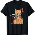 thumbnail image 1 of Japanese Samurai Ninja Cat Kawaii Tattoo Graphic T-Shirt, 1 of 2
