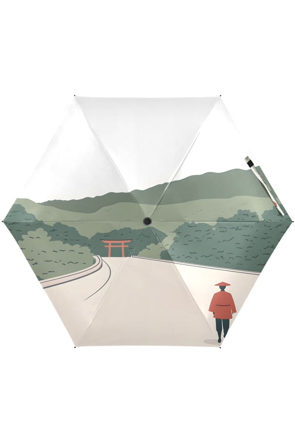 Japanese Samurai Umbrellas for Sun Auto Open Close UV50+ Waterproof 5-Fold Compact Fiberglass Frame
