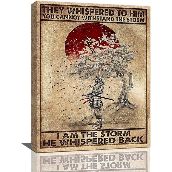 Japanese Samurai Wall Art Cherry Blossom Positive Motivational Pictures Wall Decor Vintage Warrior Canvas Print Artwork Home Decorations Framed Ready to Hang for Living Room Office Gym 12"x16"