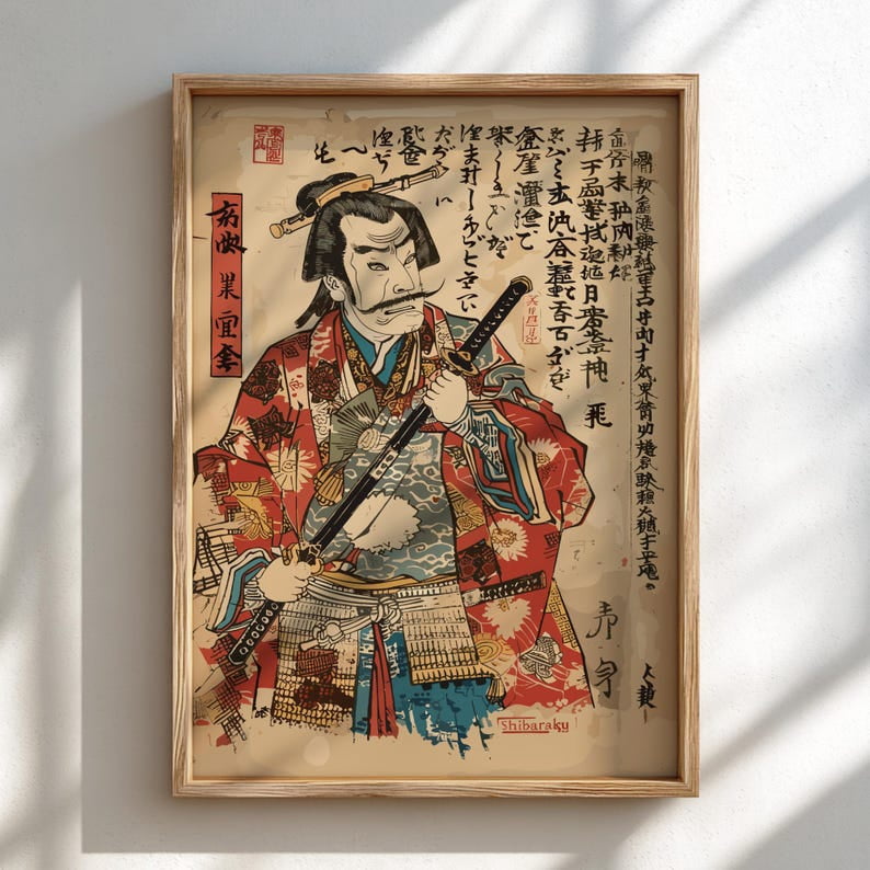 Japanese Samurai Warrior Art Print: Ukiyo-e Style Wall Decor, 12x18 Inches, UNFRAMED