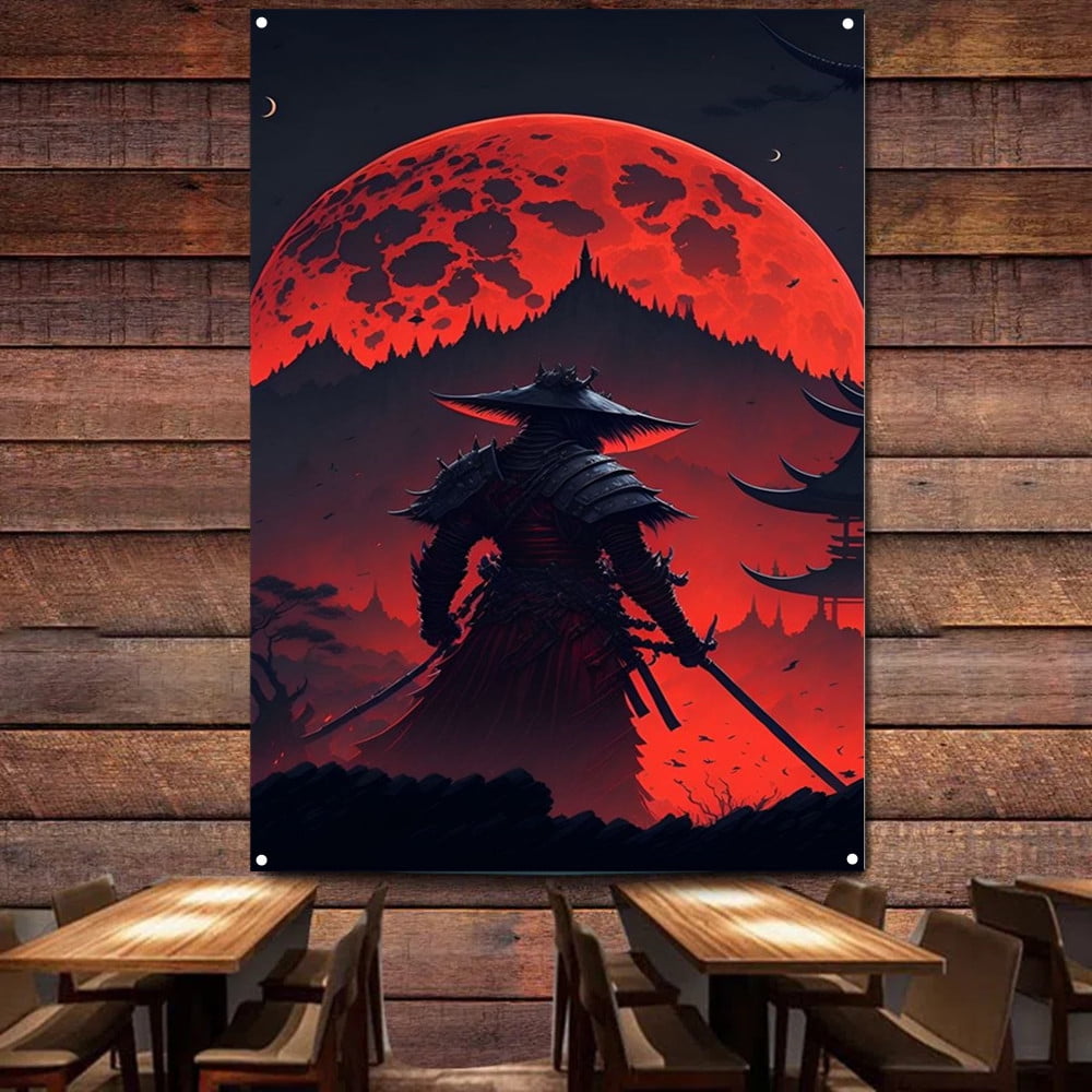 Japanese Samurai Warrior Artwork Funny Wall Art Decor Banner Bushido ...