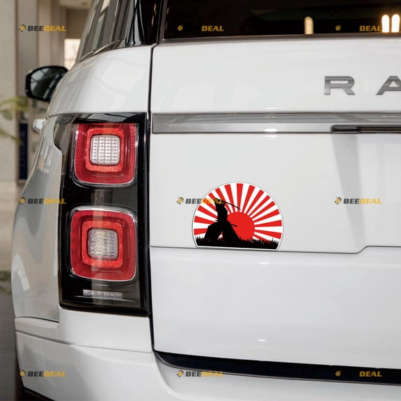 Japanese Samurai Warrior Bushido Red Rising Sun Car Magnet Sticker Magnetic Decal - 2 Pack Reflective 4" 6" - for Truck Door Fridge Reusable Waterproof