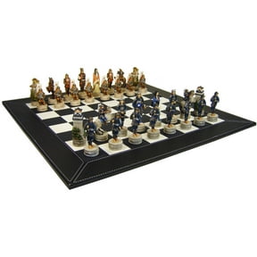 Japanese Samurai Warrior Chess Set W 18" Black Faux Leather Board