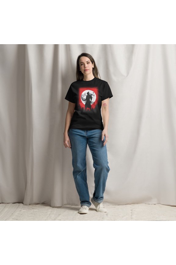 Japanese Samurai Warrior Japanese Culture Mythology Art Graphic classic tee (Black, M)