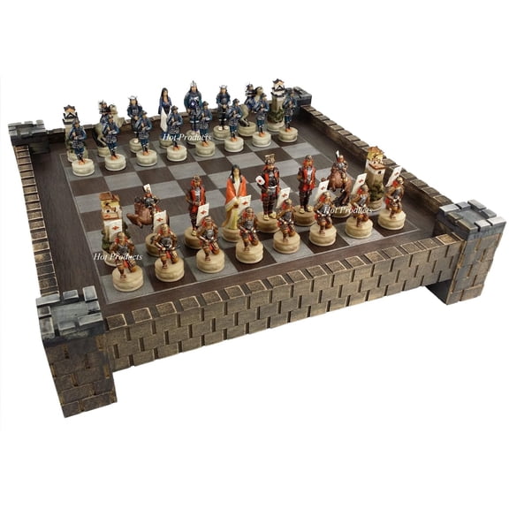 Japanese Samurai Warrior Oriental Chess Set W/ 17" Castle FORTRESS Board