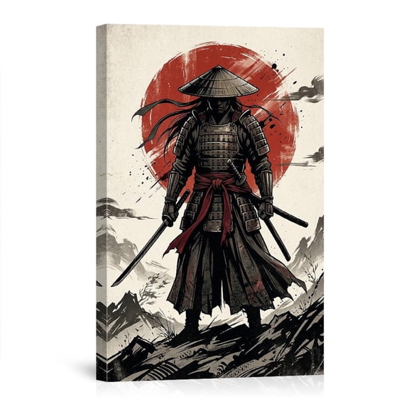 Japanese Samurai Warrior Red Sun Ink Wash Art For Bedroom Living Room Office Canvas