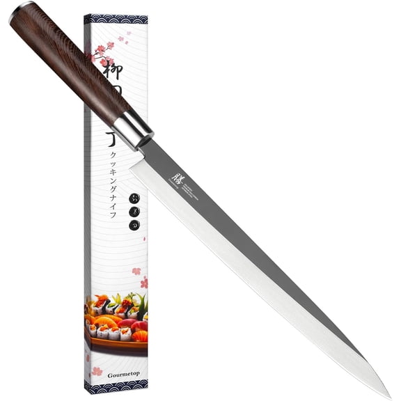 Japanese Sashimi Sushi Knife 10 Inch VG10 Steel Yanagiba with Urasuki & Brushed Bevel, Wen Wood D-Shape Handle Professional for Salmon Cutting