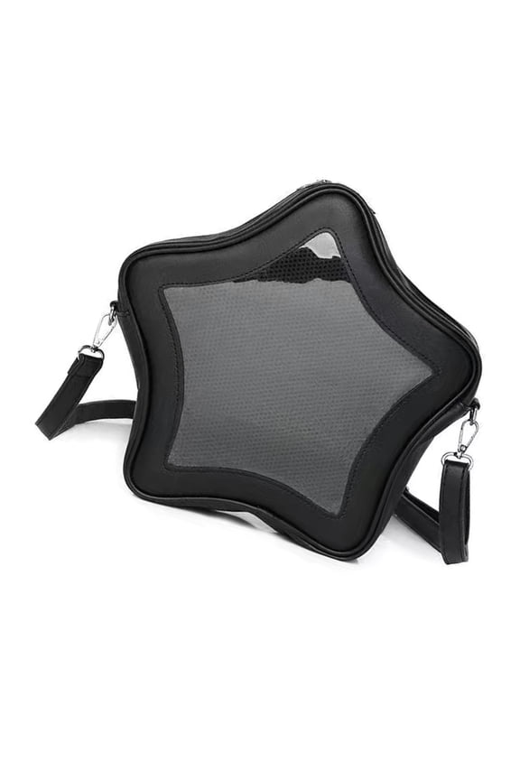 Japanese School Girl Itabag with Clear Window PU Leather Crossbody Bag Pin Display Star Shape Handbag for Women