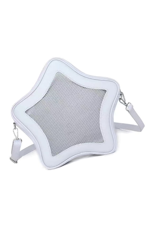 Japanese School Girl Itabag with Clear Window PU Leather Crossbody Bag Pin Display Star Shape Handbag for Women