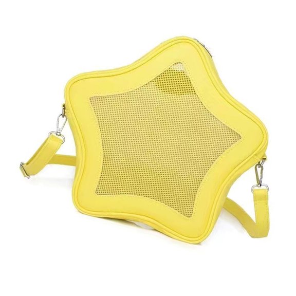 Japanese School Girl PU Leather Star Shape Crossbody Bag Pin Display Clear Window Large Capacity Shoulder Handbag