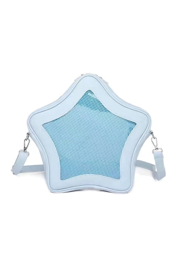 Japanese School Girl PU Leather Star Shape Crossbody Bag Pin Display Clear Window Large Capacity Shoulder Handbag