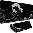 thumbnail image 1 of Japanese Sea Wave Gaming Mouse Pad Kanagawa Black Desk Mat Kawaii Mousepad Mouse Pad, Extra Large Deskmat Cut Laptop Mouse Pads Decor, 1 of 6