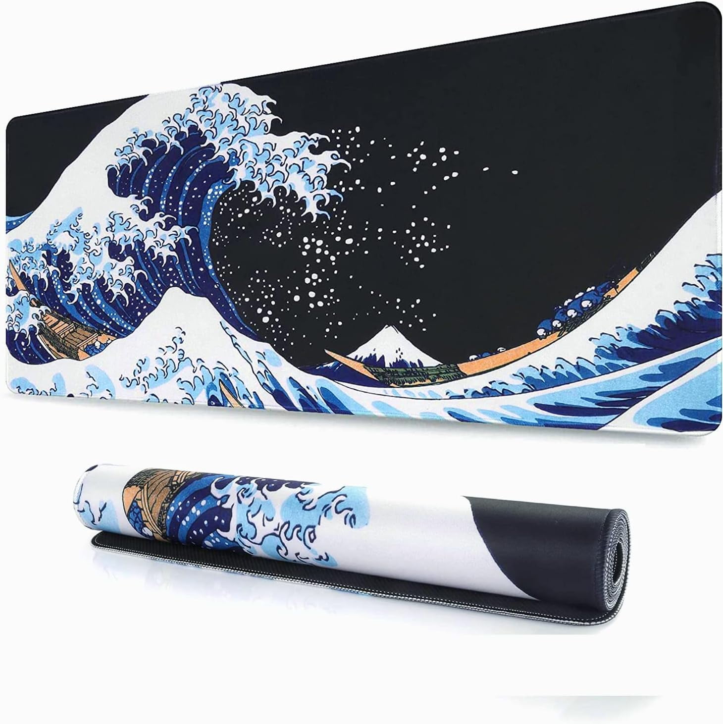 Japanese Sea Wave Large Mouse Pad, Extended Gaming Mouse Pad, Non-Slip Water-Resistant Rubber Base Desk Mat, 35.1x15.75inch XXL Large Anime Mouse Pad for Desk Computer