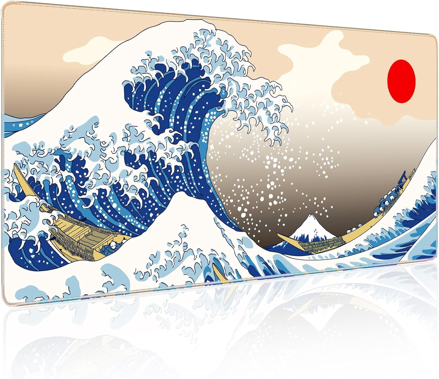 Japanese Sea Wave Mouse Pad - 31.5x11.8 Inch Professional Gaming Mouse Pad, Accuracy Control Smooth Surface, Non-Slip Rubberized Base, Full Desk Mouse Pad & Keyboard Pad