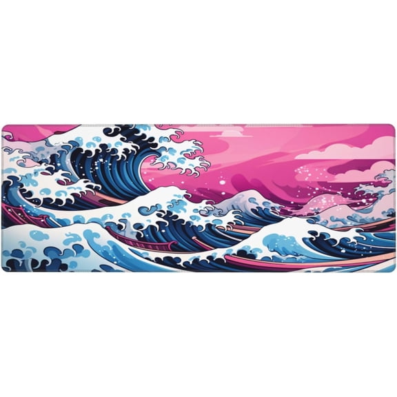 Japanese Sea Waves Mouse Pad - Blue Ocean Wave Gaming Mousepad Extended Large Mouse Mat Surfing Painting Desk Pad Keyboard Pad Computer Mat 31.5 x 11.8 Inch